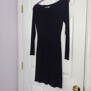 Black braided metal detail woven dress